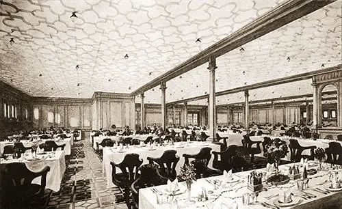 Fig. 113: Second Class Dining Saloon on the RMS Titanic.