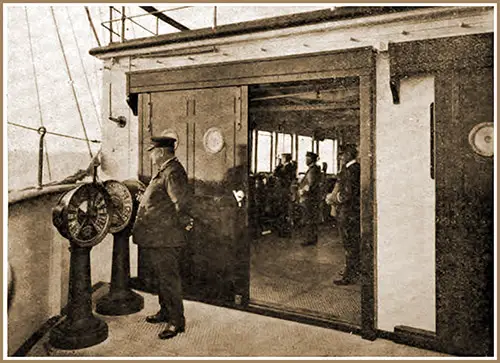 Captain John Pritchard, Commander of the RMS Mauretania, Standing on the Bridge.