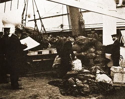 Checking the Mail Sacks on Board a Fast Mail Steamer