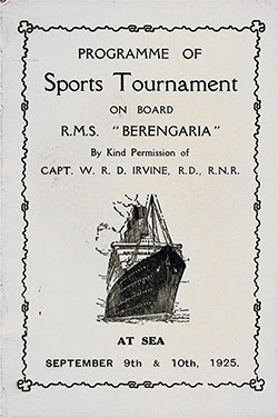 Front Cover, Sports Tournament Program on Board the RMS Berengaria at Sea, 9th and 10th of September, 1925.