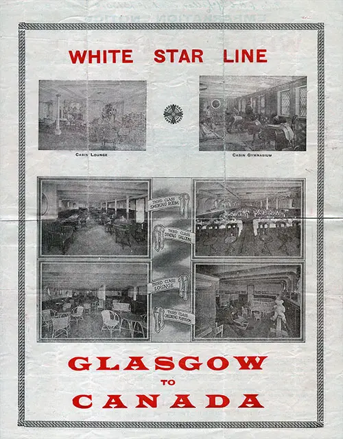 Back Side, White Star Line Embarkation Notice for the 15 September 1928 Voyage of the SS Laurentic from Glasgow to Québec and Montréal.