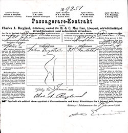 Cunard Line Steerage Passage Contract for Passage from Gothenburg to Boston Dated 4 June 1880.