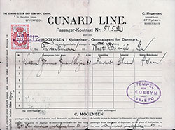 Cunard Line Steerage Passenger Contract for Passage on the RMS Saxonia, Departing from Liverpool to Boston Dated 21 April 1903.