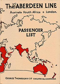 Passenger List, Aberdeen Line TSS Demosthenes - 1926 - Front Cover