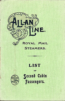 Front Cover, Second Cabin Passenger Passenger List from the RMS Virginian - 1906-09-14.