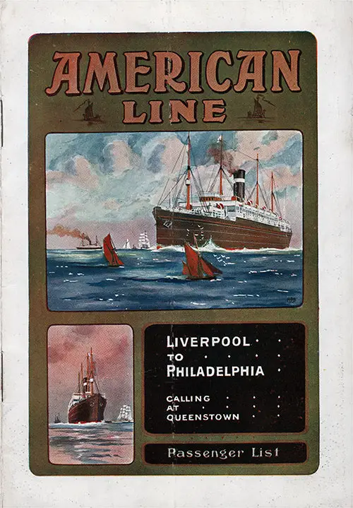 Front Cover: Cabin Class Passenger List for the SS Dominion of the American Line Dated 31 August 1911.