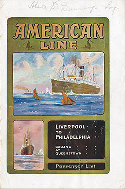 Passenger Manifest Cover, August 1913 Westbound Voyage - SS Merion 