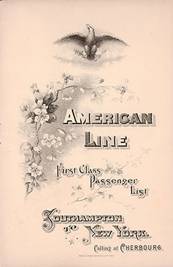 Passenger Manifest Cover, September 1908 Westbound Voyage - SS Philadelphia 