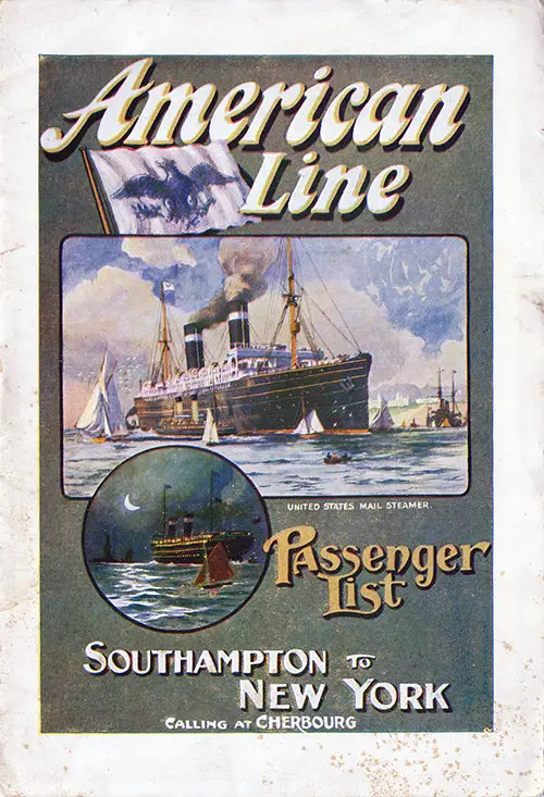 Front Cover: First Class Passenger List for the SS St. Louis of the American Line Dated 23 September 1911.
