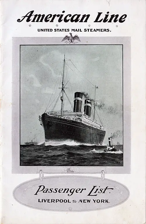 Front Cover: Cabin Class Passenger List for the SS St. Paul of the American Line Dated 9 September 1916.