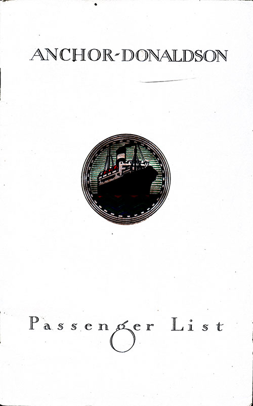 Front Cover - TSS Letitia Passenger List - August 1930