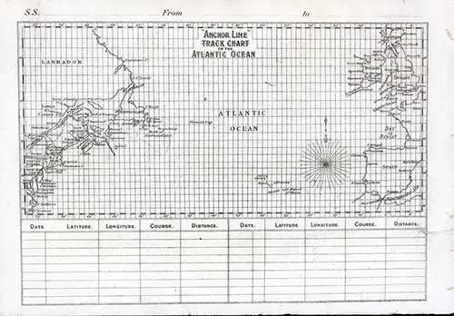 Back Cover, Track Chart from Cabin Class Passenger List of the SS Anchoria dated 4 June 1903.