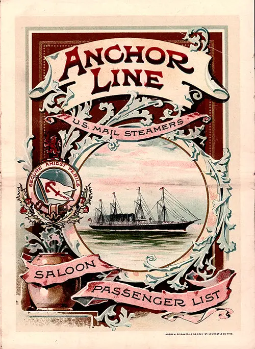 Front Cover: Saloon Class Passenger List for the SS Circassia of the Anchor Line Dated 12 August 1897.