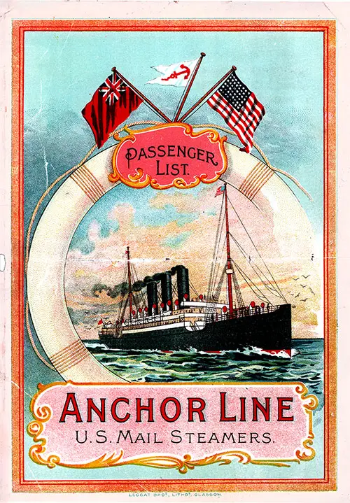 Front Cover: Second Class Passenger List for the SS Columbia of the Anchor Line Dated 8 August 1903.
