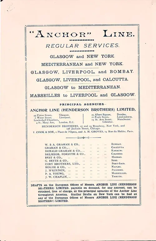 Back Cover: Second Class Passenger List for the SS Furnessia of the Anchor Line Dated 12 July 1900.
