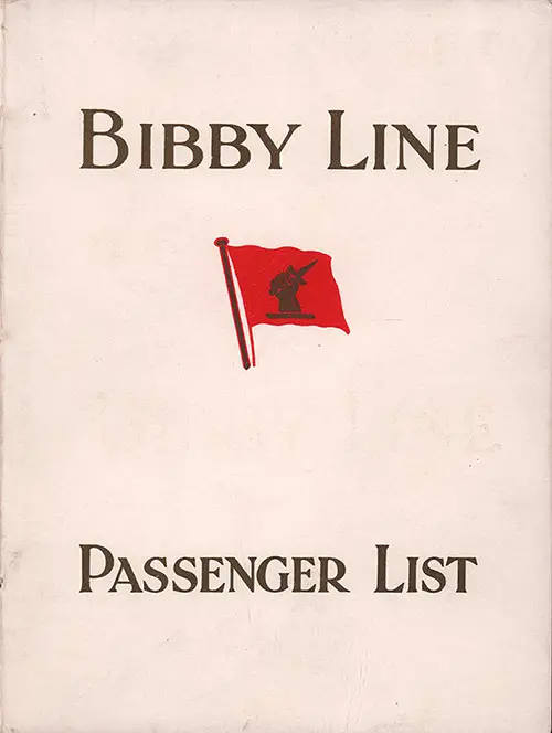 Front Cover of a Cabin Class Passenger List from the SS Yorkshire of the Bibby Line, Departing 31 January 1936 from Liverpool to Rangoon via Gibraltar, Marseilles, Port Said, Port Sudan, and Colombo