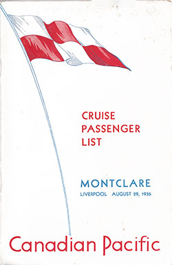 Front Cover, SS Montclare Passenger List - 29 August 1936