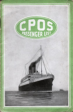 Front Cover,  SS Victorian Passenger List for 8 May 1920.