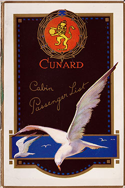 Front Cover, Cunard RMS Andania Cabin Passenger List - 1 August 1924.