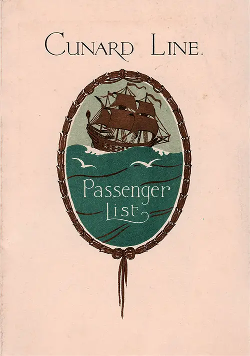 Front Cover, Cunard Line RMS Ascania Tourist Third Cabin Passenger List - 12 July 1930.