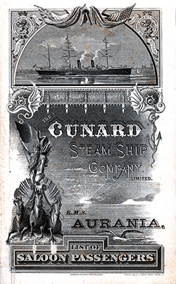 Passenger Manifest, Cunard Line, RMS Aurania, Saloon Passengers 1887