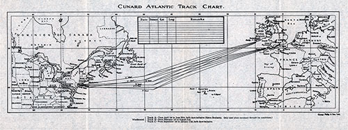 Cunard Atlantic Track Chart - 20 March 1929.
