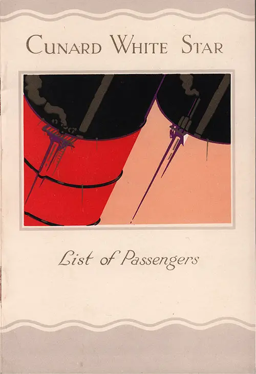 Front Cover, Cunard Line RMS Berengaria First Class Passenger List - 26 June 1935.