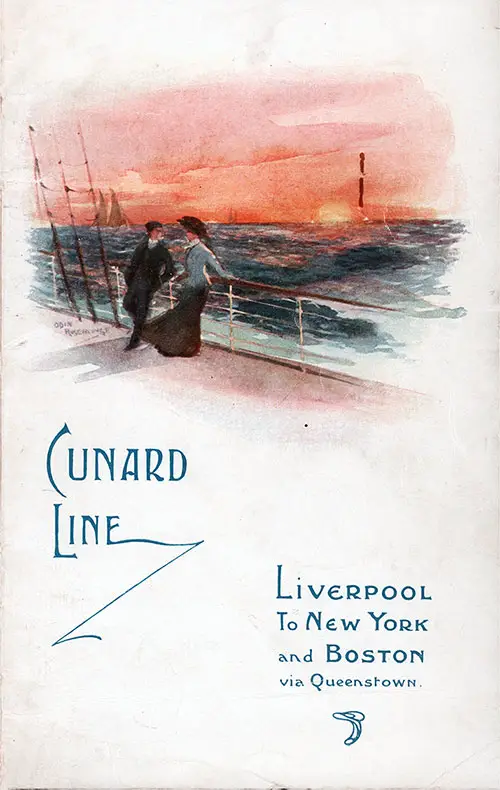 Front Cover of a Saloon Passenger List for the RMS Campania of the Cunard Line, Departing Saturday, 24 September 1910 from Liverpool to New York via Queenstown (Cobh).