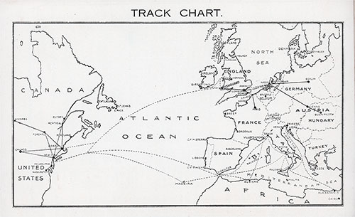 Cunard Line Atlantic Track Chart, 1910.