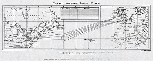 Cunard Atlantic Track Chart - 28 September 1929.