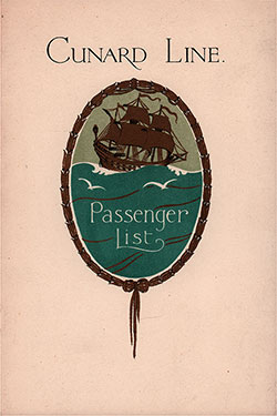 Front Cover, Cunard Line RMS Carmania Tourist Third Cabin Passenger List - 30 August 1930.
