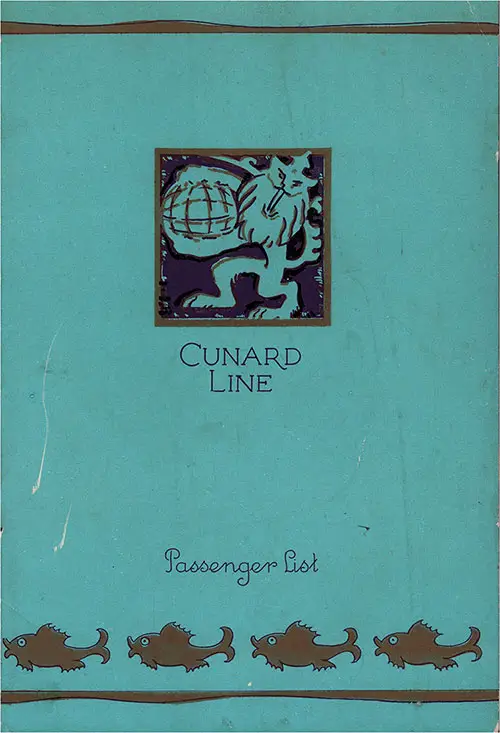 Front Cover, Cunard Line RMS Caronia Cabin and Tourist Class Passenger List - 12 September 1931.