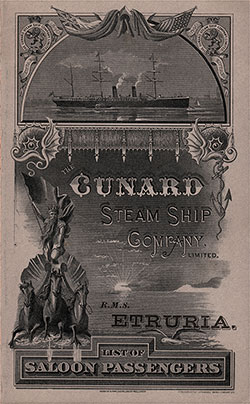 Passenger Manifest, Steamer Etruria from the Cunard Line 1886