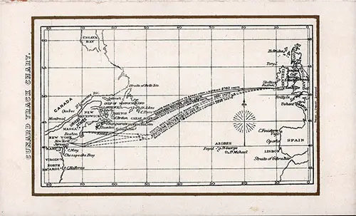 Cunard Atlantic Ocean Track Chart, 1898.