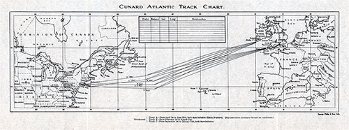 Cunard Atlantic Track Chart - 10 August 1929.