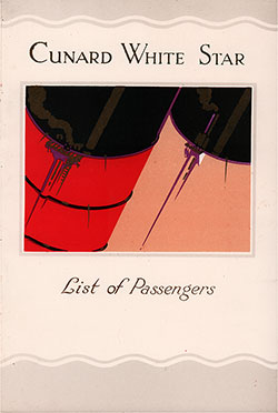 Front Cover, Cunard Line RMS Laconia Cabin and Tourist Class Passenger List - 16 March 1935.