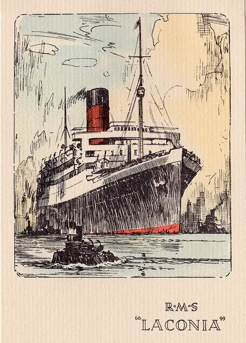 Painting of RMS Laconia, Cunard Line RMS Laconia Tourist Class Passenger List - 10 September 1938.