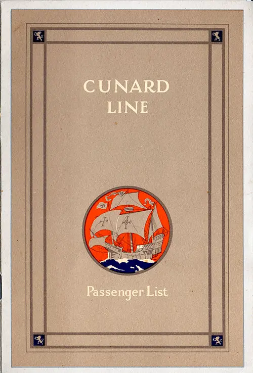 Front Cover of a Cabin Passenger List from the RMS Lancastria of the Cunard Line, Departing 6 September 1930 from Southampton to New York via Le Havre