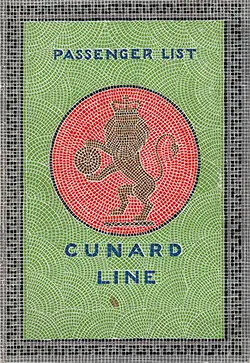 Front Cover, Cunard Line RMS Mauretania Tourist Class Passenger List - 22 August 1931.