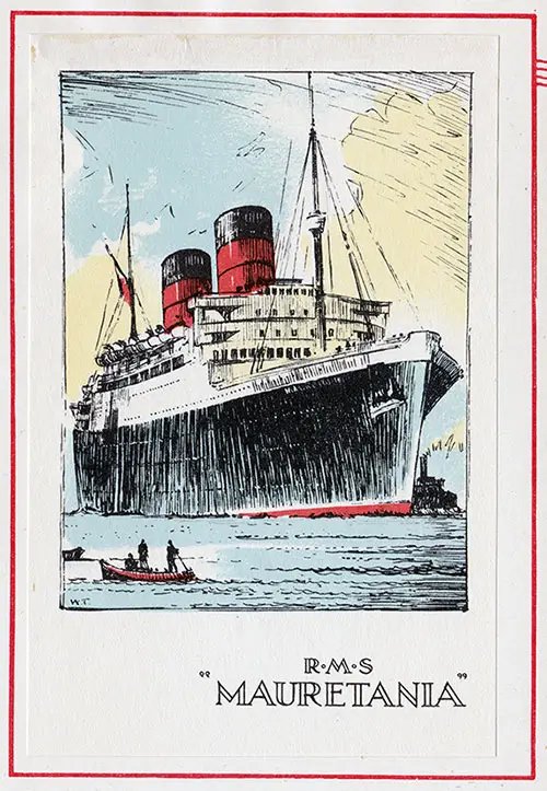 Painting of the RMS Mauretania Included in the Cunard Line RMS Mauretania First Class Passenger List for 14 October 1947.