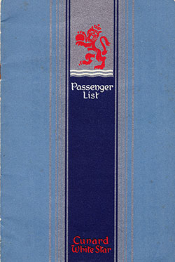 Front Cover of a First Class Passenger List from the RMS Mauretania of the Cunard Line, Departing 4 May 1949 from New York to Southampton Via Cobh and Le Havre