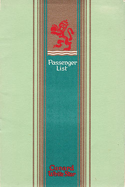 Front Cover of a Tourist Class Passenger List from the RMS Queen Elizabeth of the Cunard Line, Departing 31 October 1948 from Southampton to New York via Cherbourg