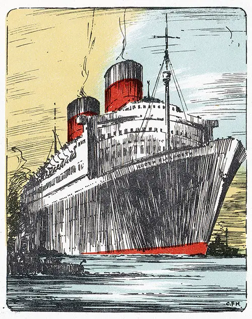 Painting of the QE on the Back Cover, Cunard Line RMS Queen Elizabeth Tourist Class Passenger List - 31 October 1948.