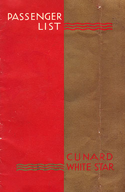 Front Cover of a First Class Passenger List from the RMS Queen Elizabeth of the Cunard Line, Departing 14 October 1949 from Southampton to New York via Cherbourg