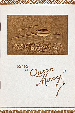 Front Cover of a Cabin Class Passenger List from the RMS Queen Mary of the Cunard Line, Departing 5 August 1936 from Southampton to New York via Cherbourg