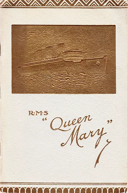 Front Cover of a Tourist Class Passenger List from the RMS Queen Mary of the Cunard Line, Departing 2 September 1936 from Southampton to New York via Cherbourg