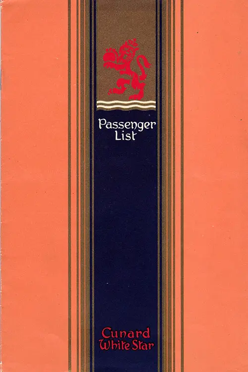 Front Cover of a Cabin Class Passenger List from the RMS Queen Mary of the Cunard Line, Departing 7 August 1948 from Southampton to New York via Cherbourg
