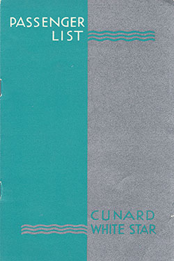 Front Cover of a Tourist Class Passenger List from the RMS Queen Mary of the Cunard Line, Departing 22 October 1949 from Southampton to New York via Cherbourg