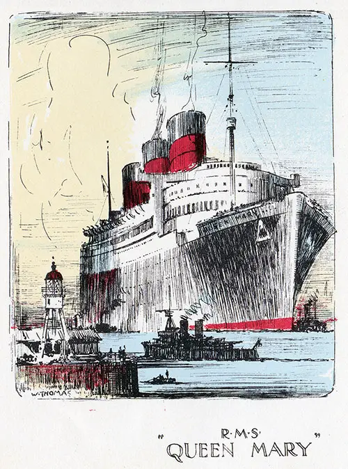 Queen Mary Painting by W. Thomas, Cunard Line RMS Queen Mary Tourist Class Passenger List - 22 October 1949.