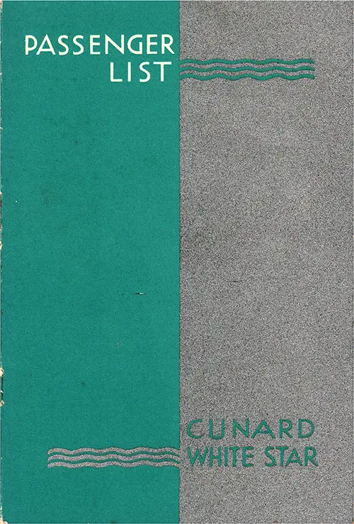 Front Cover, Cunard Line RMS Queen Mary Tourist Passenger List - 8 February 1950.